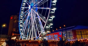 Ferris Wheel lit up at night.